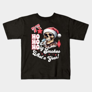 Funny Christmas Skeleton Wearing Santa Hat and Smoking Cigar Kids T-Shirt